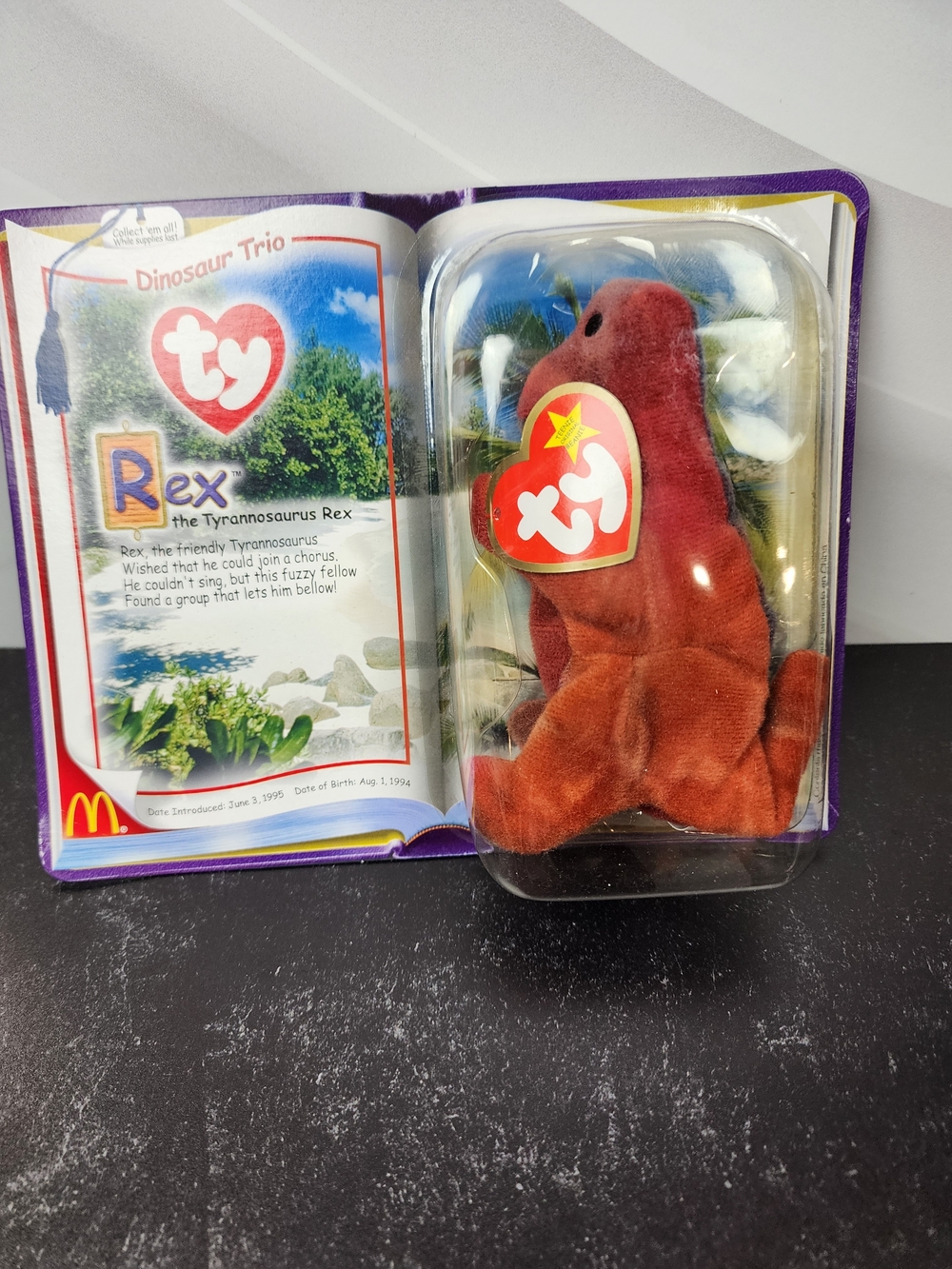 🦖 McDonald's Ty Teenie Beanie Baby — Rex the Tyrannosaurus Rex — Sealed